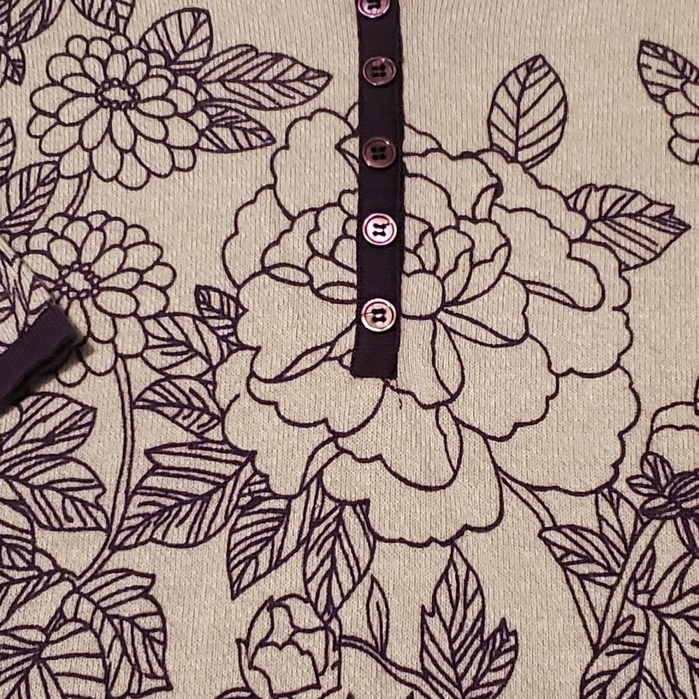 Cathy Daniels Women's Floral Sweater Size Large Purple 100% Cotton 3/4 Sleeve - Picture 3 of 8